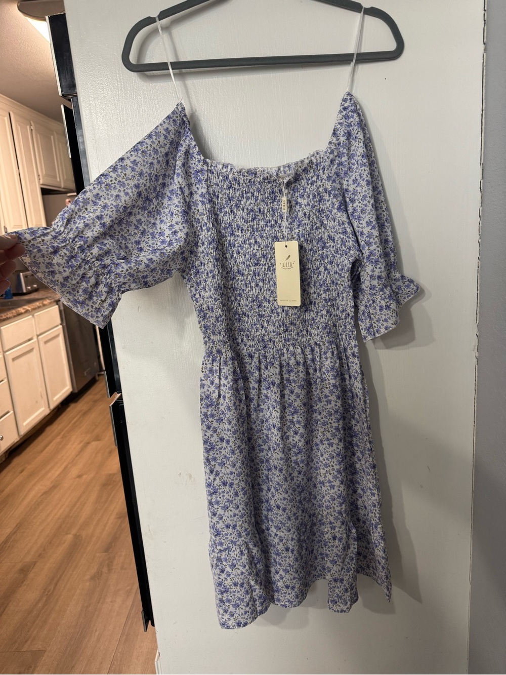 Floral Smocked Puff-Sleeve Dress - Lavender